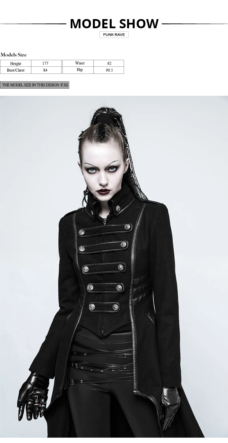 Gothic Halloween Christmas Wool Blends Coat Winter Uniform Asymmetric Buckle Worsted Military Women's Long Coats PUNK RAVE Y-786