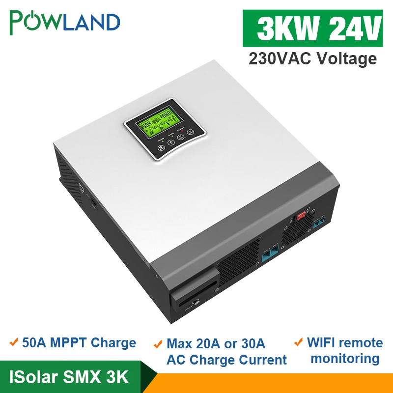 POWLAND Solar Inverter 3000W 220V 50A MPPT 3Kva Pure Sine Wave Inverter  50Hz Off Grid Inverter 24V Battery Charger inverter|Solar Inverters| -  AliExpress