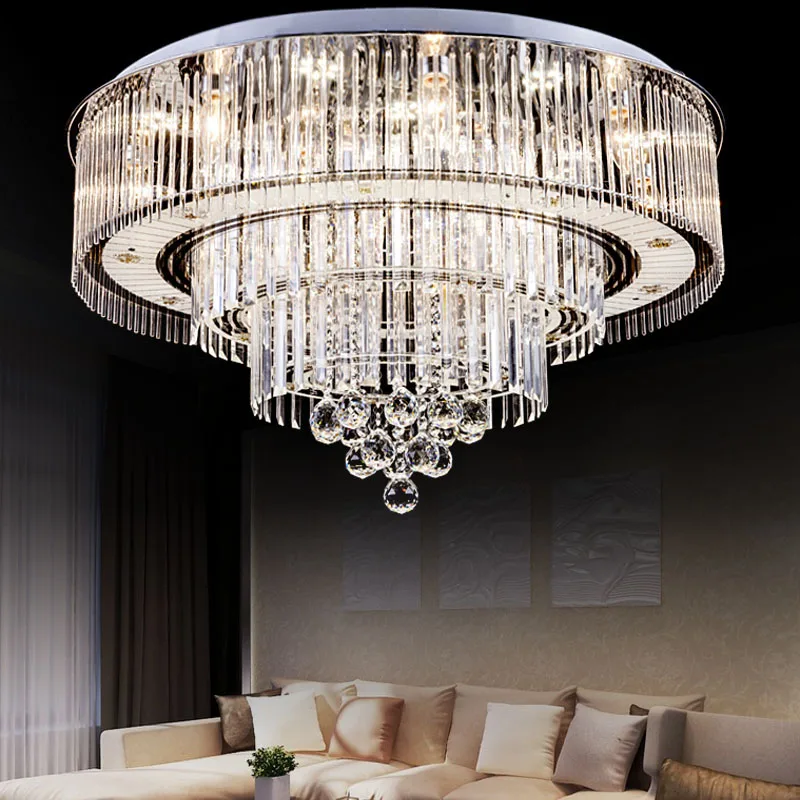

Luxury Contracted Crystal Hall Ceiling Light Circular LED Lamps Section Remote Control Living Room Hotel Indoor Lamp lighting