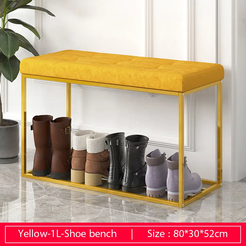 80cm-1L-yellow Стальная рама Входная скамейка для обуви с бархатной подушкой для гостиной обувной шкаф модная обувная стойка обеденный стол стул мебель - Цвет: 80cm-1L-yellow