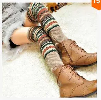 Женские носки до колена, богемные зимние вязаные гетры с принтом для женщин, хлопковые гетры контрастного цвета - Цвет: 9