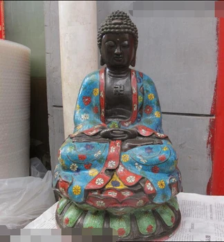 

006543 Tibet Buddhist Pure Bronze Cloisonne Amitabha Sakyamuni Tathagata Buddha statue