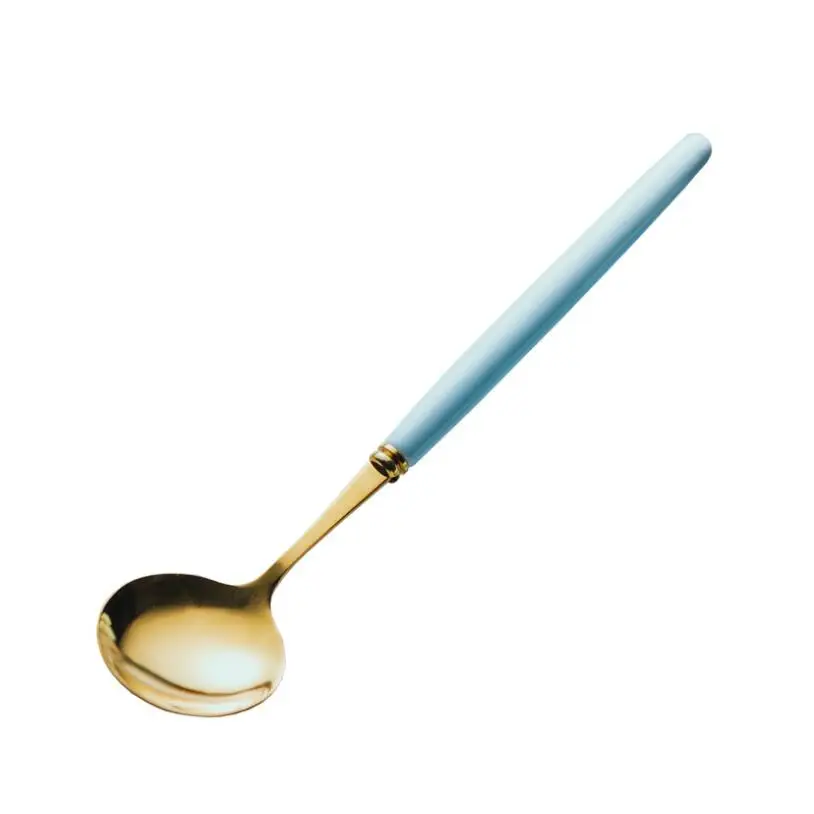 Blue spoon Креативная керамическая ручка из нержавеющей стали нож вилка ложка титановая покрытая посуда белый красный розовый синий черный - Цвет: Blue spoon