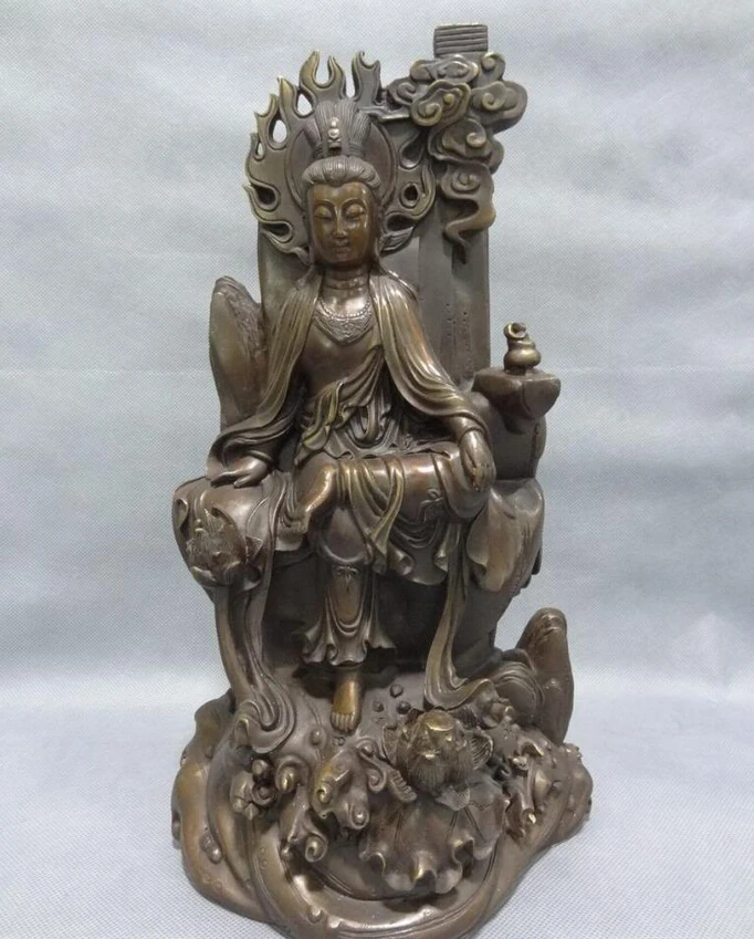 

Free Shipping USPS to USA S1668 13" Chinese Pure Bronze Lotus Hill Set Kwan-Yin Quan Yin Bowl Buddha Statue (B0328)