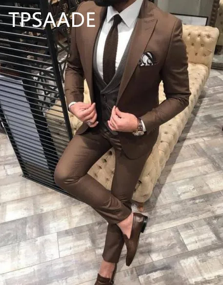 

Brown latest design groom men's wedding dinner slim fit dress fashion high quality brand men's custom 3 pieces