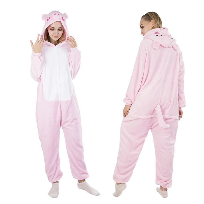 Pink Pig KIGUCOS прекрасный панда мультфильм Домашняя одежда все в одном с капюшоном для женщин пижамы зимние милые - Цвет: Pink Pig