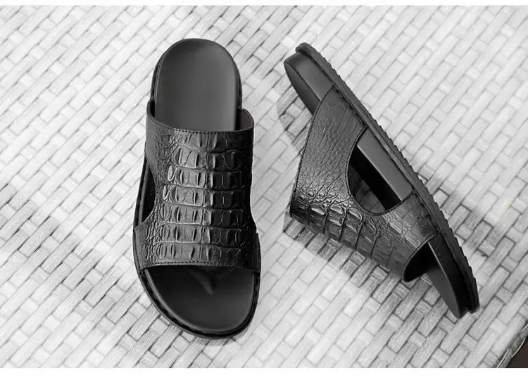 ERRFC/модные мужские черные тапочки; Модные мужские повседневные шлепанцы с узором «крокодиловая кожа»; летний пляжный стиль; Мужская обувь; размеры 38-45