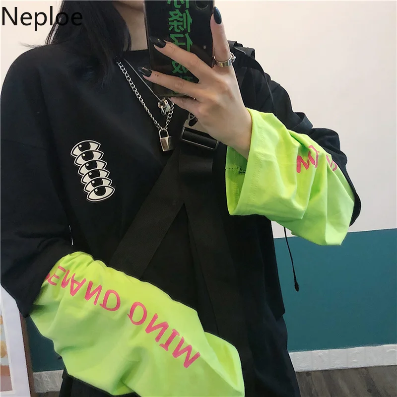 

Neploe Trendy Women Sweatshirt Vintage Long Sleeve Harajuku Streetwear Korean Patchwork Female Pullover Hip Hop Hoodies Tops