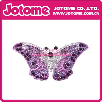 

100pcs / Lot Cute Purple Crystal Rhinestone Butterfly Brooch