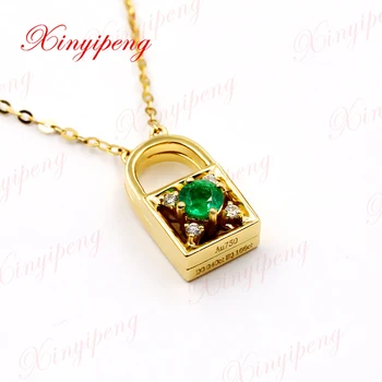 شراءXinyipeng 18K الذهب الأصفر مطعمة عقد الزمرد الطبيعي ، قلادة من ثلاثة ترتدي ، مع الماس ، Wome ، الذكرى بيرت