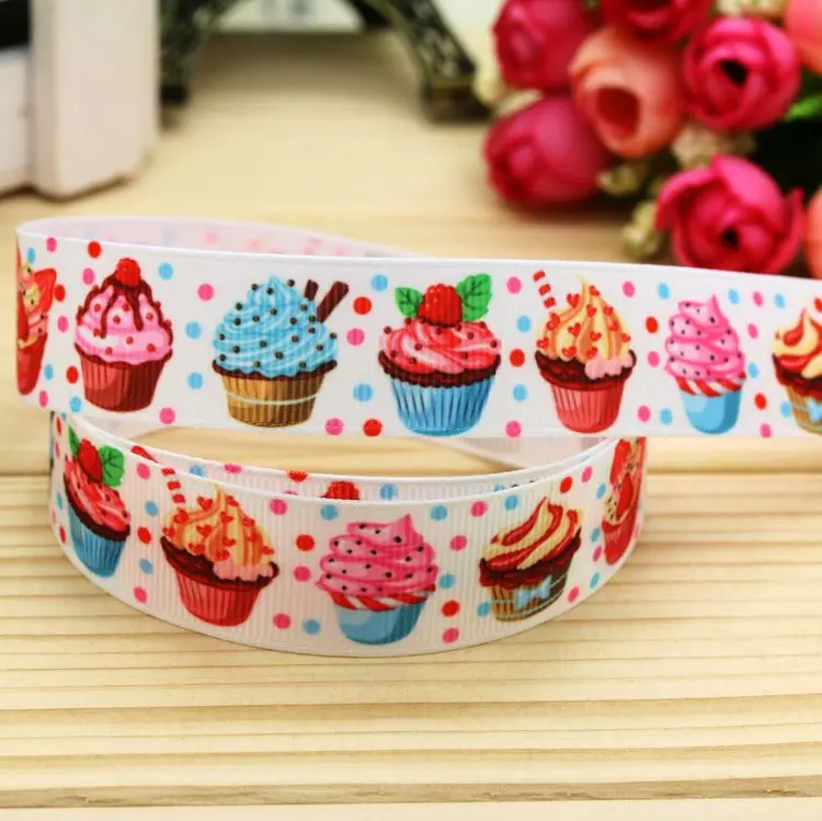 

7/8'' Free shipping cupcake printed grosgrain ribbon headwear hair bow diy party decoration wholesale OEM 22mm B1327