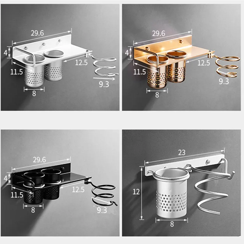 Золотой держатель для фена, алюминиевая настенная полка для ванной комнаты, фен-стойка с корзиной, аксессуары для ванной комнаты, аксессуары для ванной комнаты Banyo Aksesuarlari