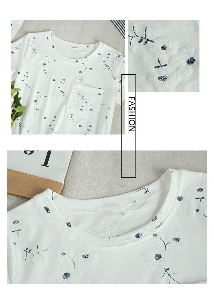 2018 Summer Cotton Blouses Women Tops Flower Embroidery Shirts Female Short Sleeve Blouse Ladies Casual White Blusas Mujer (7)