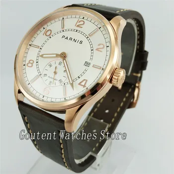 

Parnis 41mm White Dial Leather Seagull 1731 Automatic Men Watch Movement 2747