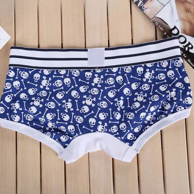 Navy blue Мужское нижнее белье боксеры сексуальные u-выпуклые трусы с низкой талией мужские модные хлопковые удобные трусы боксеры с принтом черепа - Цвет: Navy blue