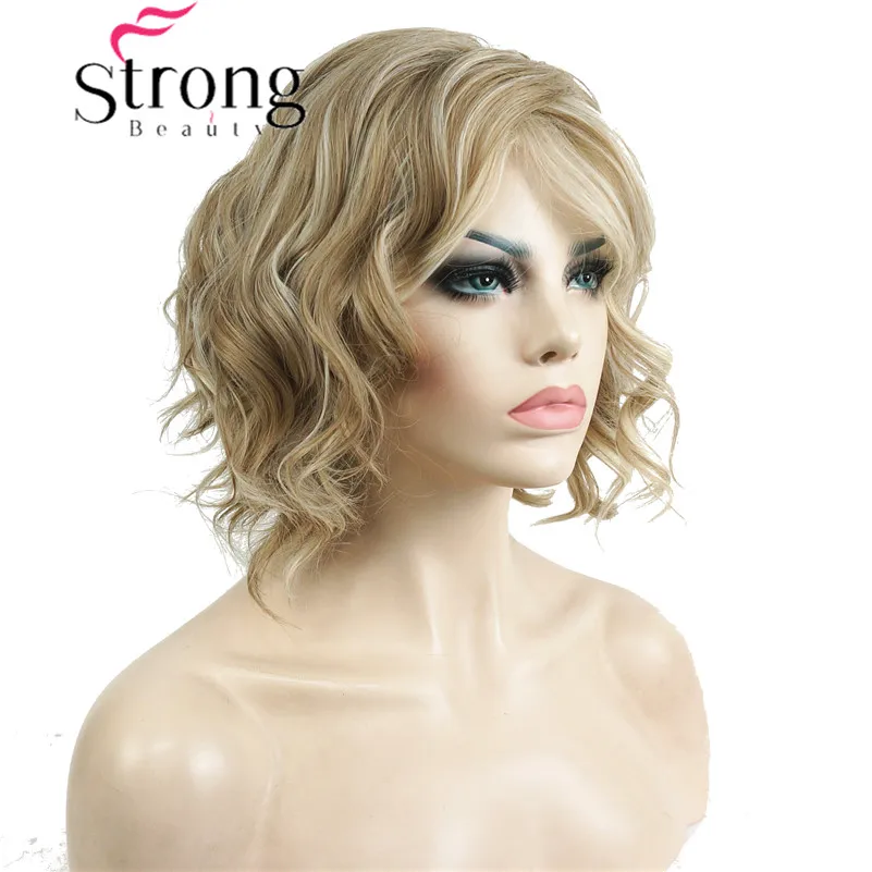 StrongBeauty Короткие Волнистые Ombre блонд Высокая жара ОК полный синтетический парик женские парики