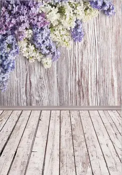 

5x7FT Vintage White Lavender Flowers Branch Timber Panel Wood Floor Custom Photo Studio Backdrops Background Vinyl 220cm x 150cm