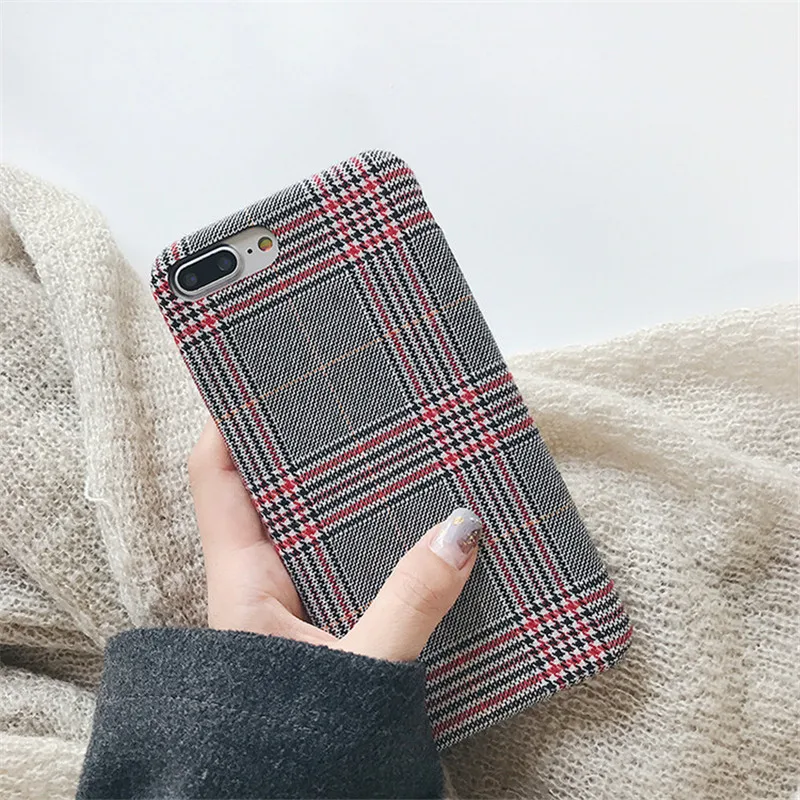 LUDI Warm Cloth Fabric Plush Phone Case for iPhone 7 Plus Simple Plaid Soft TPU Phone Case for iPhone 7 6 6s 8 plus X Back Cover05