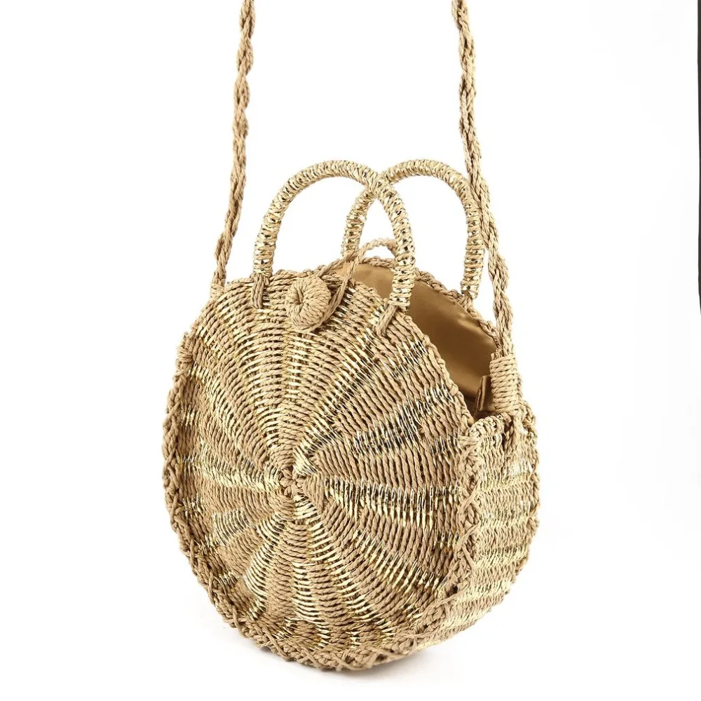 Women Handmade Round Rattan Woven Shoulder Bag Tote Circle Bohemia ...