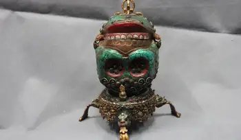 

10 Tibet Buddhism Copper Bronze Gilt inlay turquoise Ruby beryl kapala skull cup 8.02