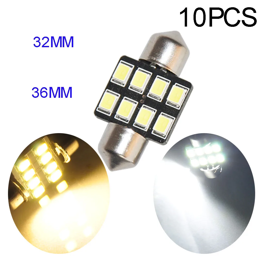 

10pcs Bright 8-2835-SMD White Warm White Dome Festoon LED Map Reading Light Bulbs 6411 1.25" 31MM 1.50" 36MM