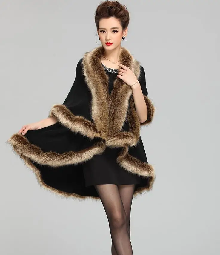 

2018 New Good Quality Fashion Occident Style Cashmere Raccoon Fur Coat Women Long Faux Fur Shawl Cloak Knitted Sweater Cardigan