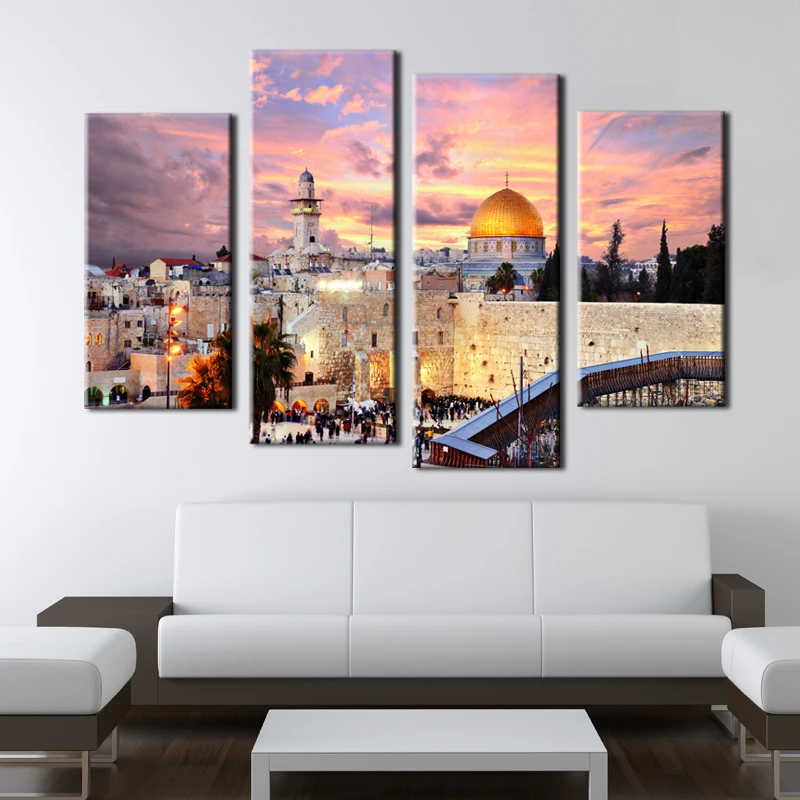 Online 4 stück Moderne Wand Kunst Jerusalem Bild Hause Dekoration Leinwand Bild Kunst HD Gedruckt Malerei Auf Leinwand Für Wohnzimmer