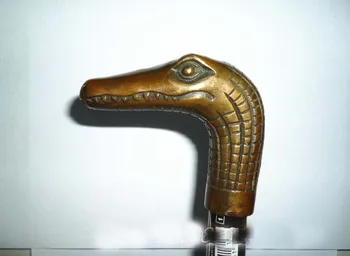 

Copper Brass CHINESE crafts decoration Chinese Old BRASS Hand Carved Crocodile Statue Cane Walking Stick Head