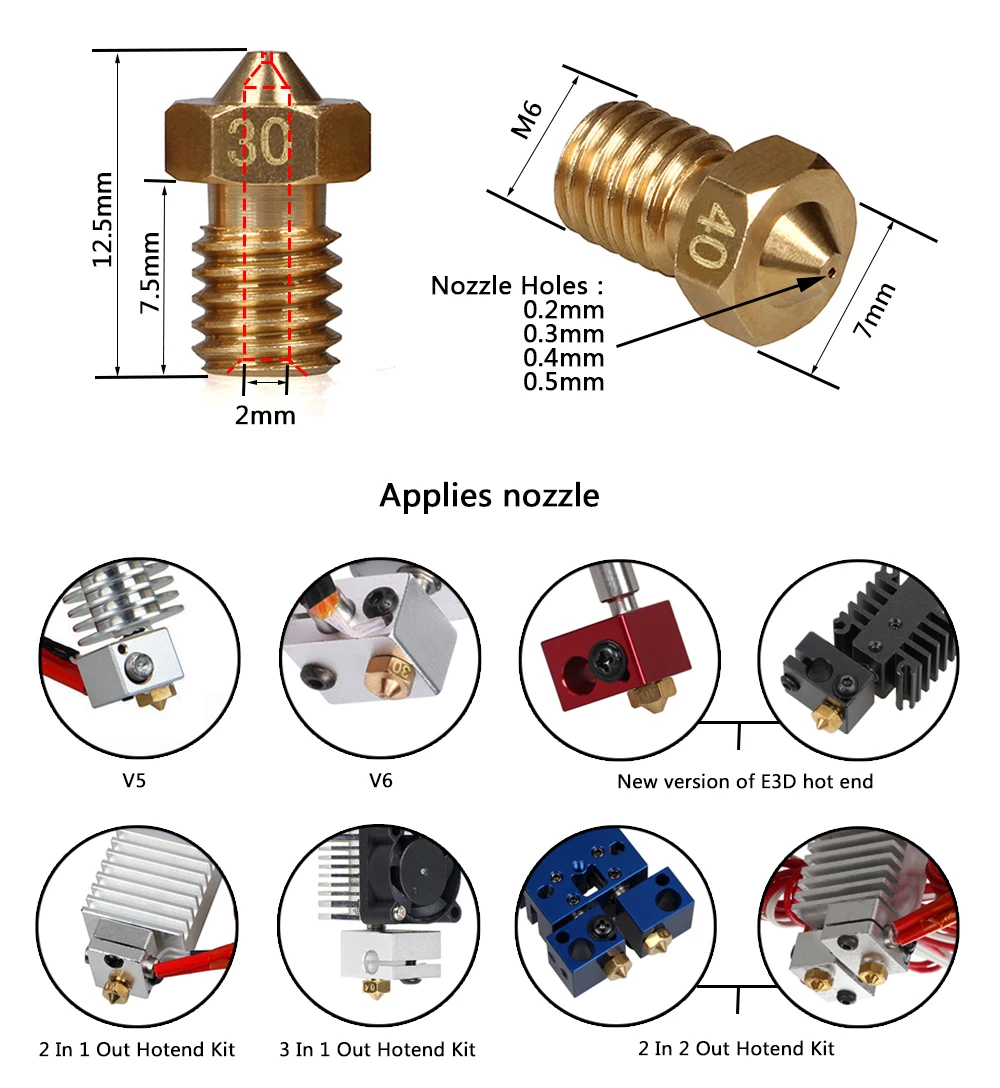 LERDGE 3d принтер сопло j-головка V5 hotend v6 экструдер комплект для 1,75 мм filamnet 0,2 мм 0,3 мм 0,4 мм 0,5 мм набор деталей для 3d принтера 1 шт