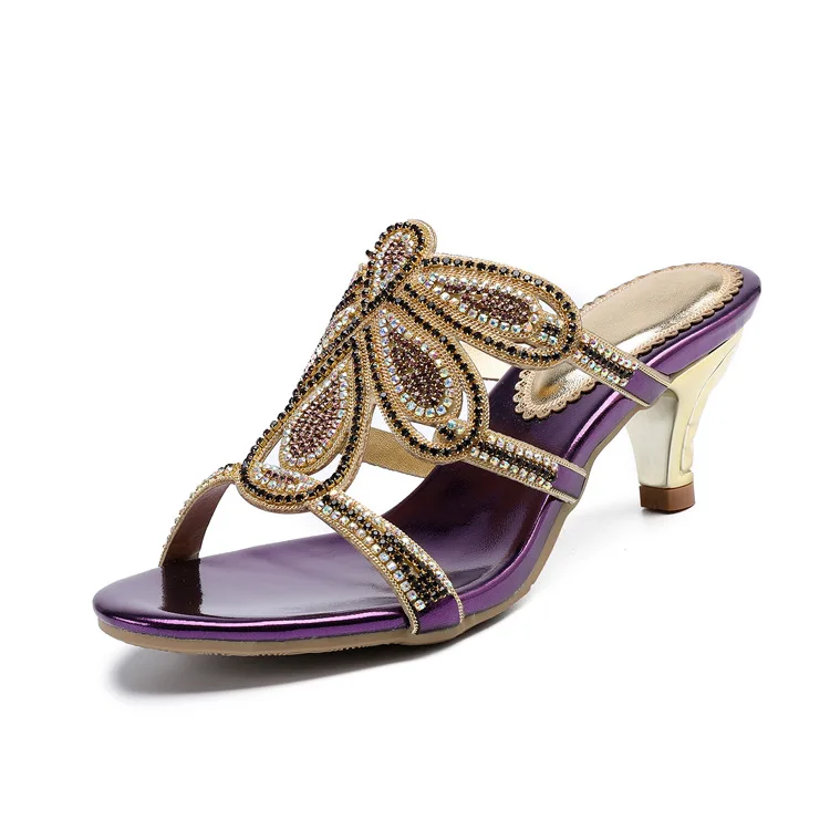 New Luxury Diamond Stiletto High Heels Slippers Online Shopping Peep Toe Womens Shoes Sale High Quality Gold Purple Black Red19