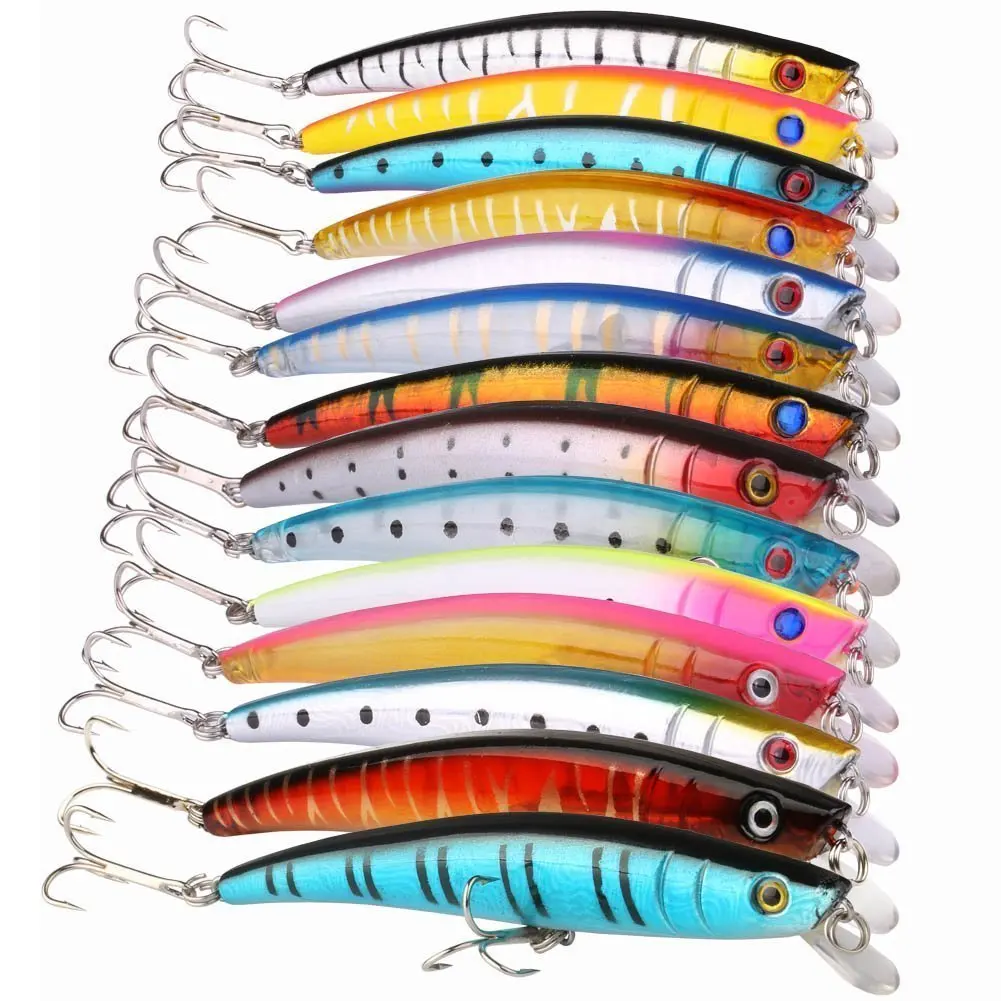 

14PCS Fishing Bait Sea Fishing Lures Set Laser-Lures Fishing Set Kits for Bass Minnow CrankBaits with Spangle Triple Hook 11.5