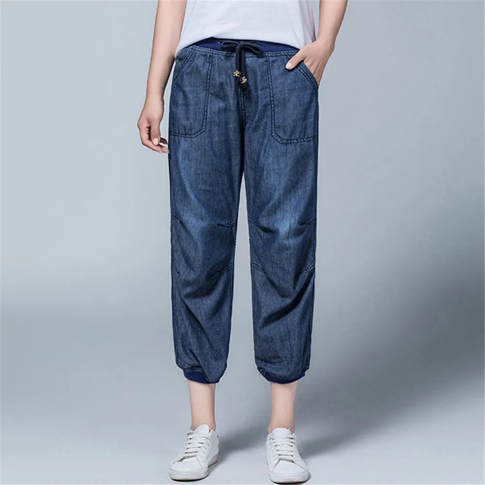 

plus size jeans woman fashion cotton Style Wide leg pants Burr Button Fold women jeans mujer jean femme denim spodnie damskie