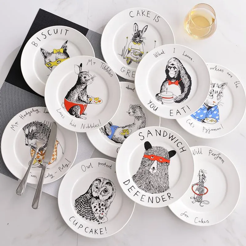Cartoon Cute Animal Dinner Plate Northern Europe Pop Dinnerware Dinner Plate Northern Europe