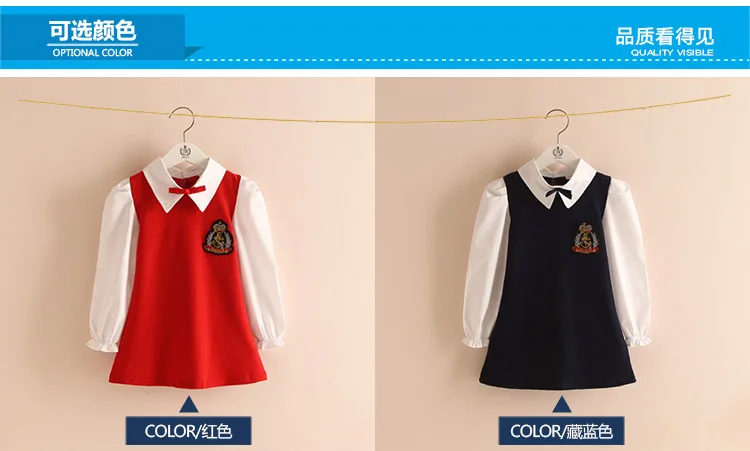 2018 Sping Autumn New Fashion Preppy Style A-Line Long Full Sleeve Turn-Down Collar Red Blue Princess Kids School Girl Dress (1)
