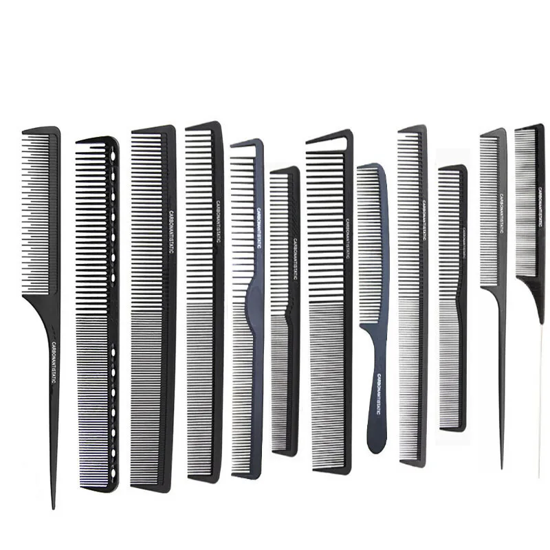 

12 Style Black Hairdressing Comb Anti-static Hair Cutting Combs Detangle Straight Hair Pro Salon Barber Styling Tool