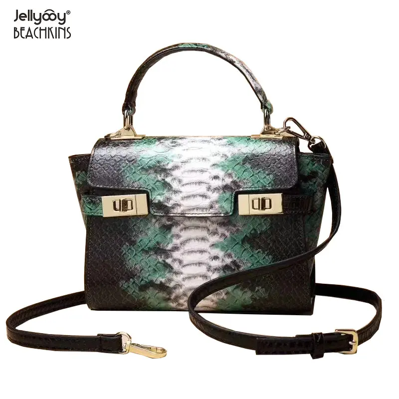 

Jellyooy Beachkins Flap Luxury Genuine Leather Handbags Fashion Colorful Python Prints Lady Shoulder Messenger Handbag