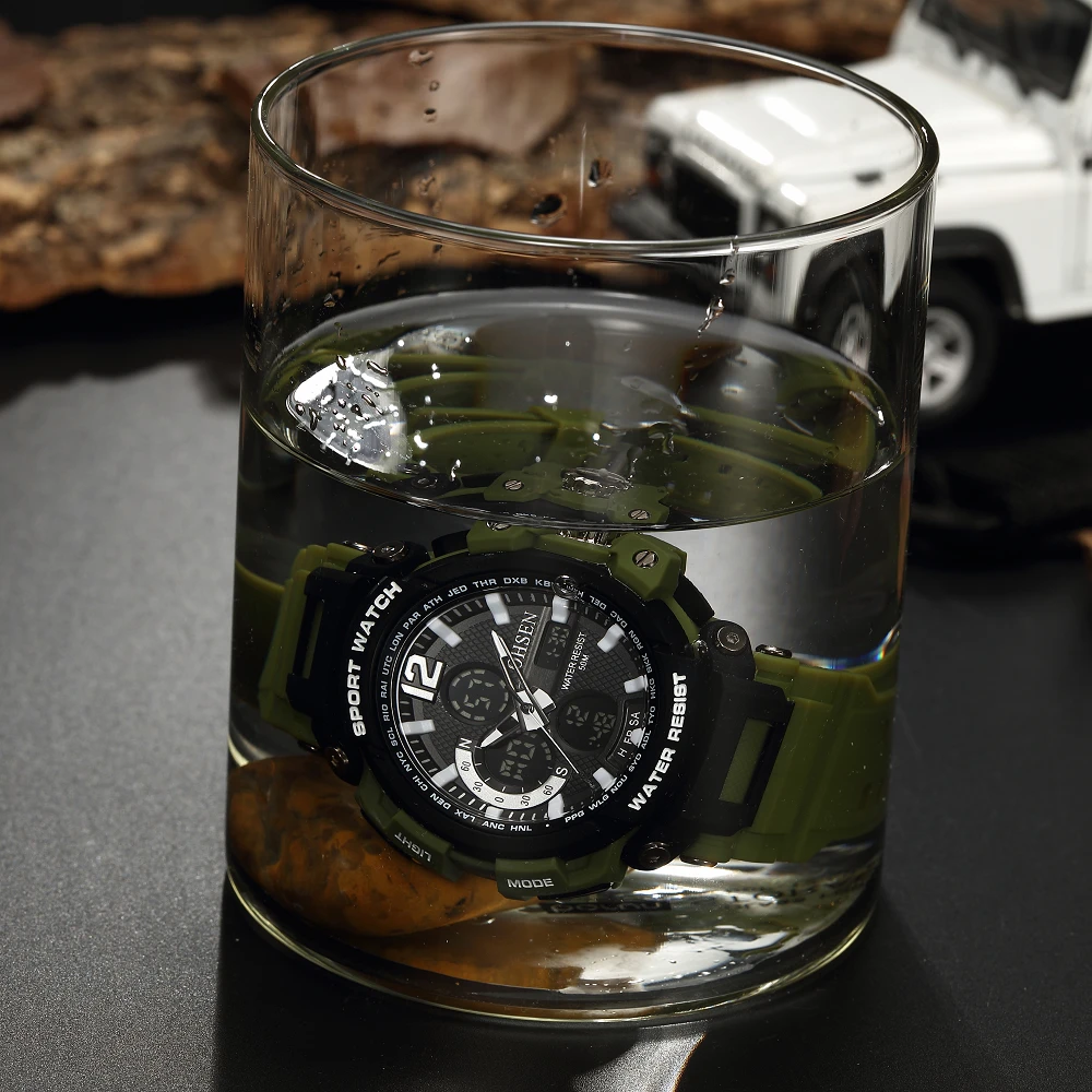 2018 OHSEN Цифровые кварцевые мужские спортивные наручные часы резиновый ремешок черный военный Водонепроницаемый Будильник ручные часы Relogio