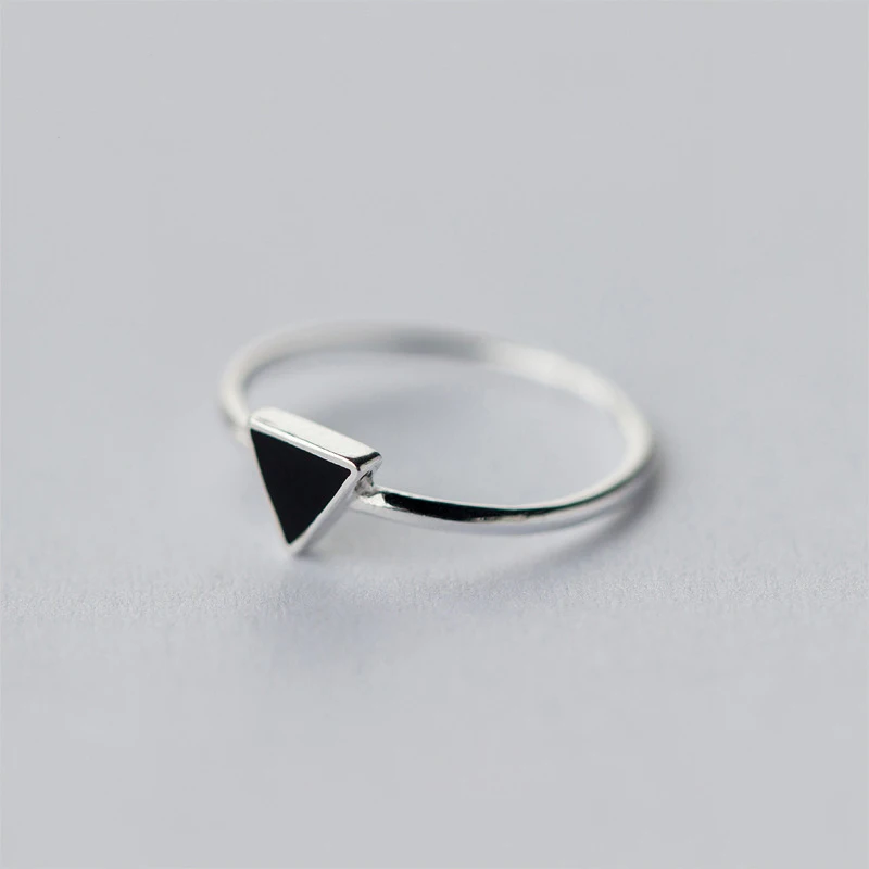 

MloveAcc 925 Sterling Silver Geometry Triangle Rings for Women Girls Gift Black Enamel Open Ring Vintage Sterling-silver-jewelry