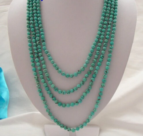 

Jewelr 005157 GREAT long 100" 6mm round blue natural turquoise beads necklace