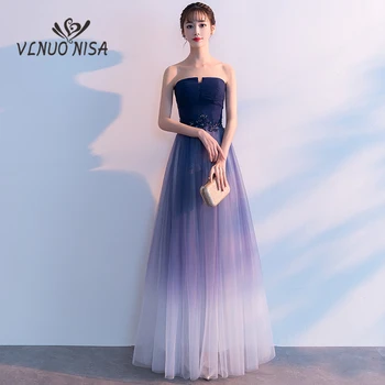 

Robe De Soiree Gradation Color Long Evening Dress Sexy Strapless Sleeveless Lace UP Elegant Formal Party Dress Vestidos 30