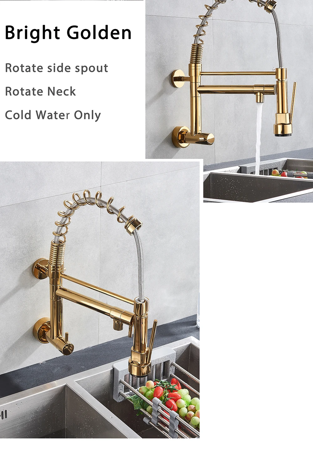 Black Bronze Kitchen Faucet One Handle Cold Water Tap for Kitchen Wall Mounted Single Hole Pull Down Swivel Spout Faucet