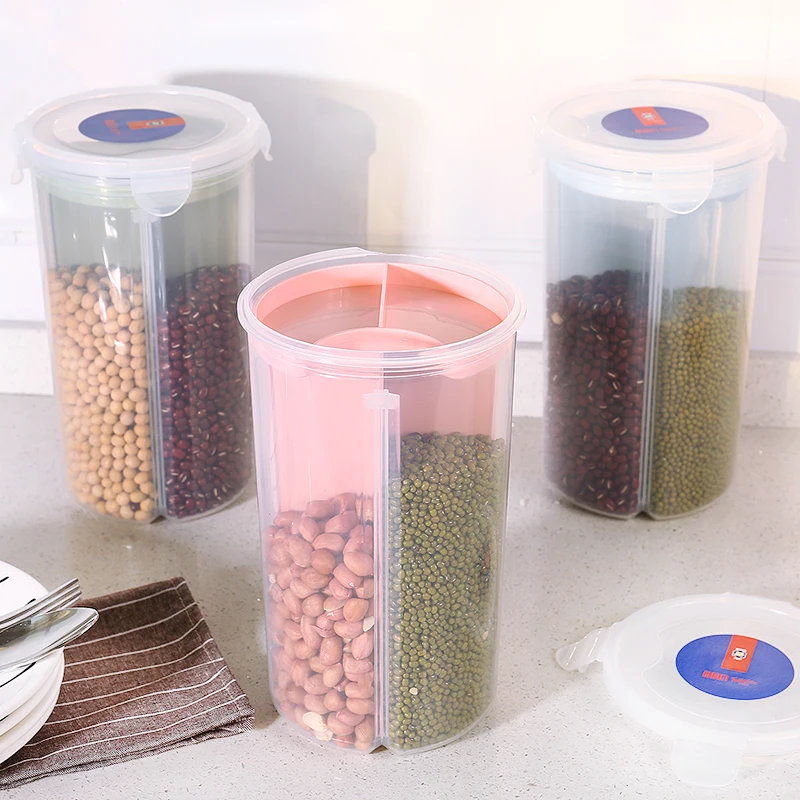

Plastic Three Four Grid Storage Box Refrigerator Storage Box Food Grain Tank Grid Containers