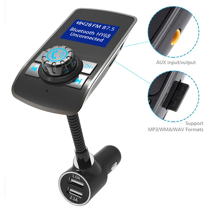 Jajabor Bluetooth гарнитура для авто Handsfree fm-передатчик MP3 плеера 1.44 дюймов больше Экран 5 В 3.1a Dual USB Автомобильное Зарядное устройство