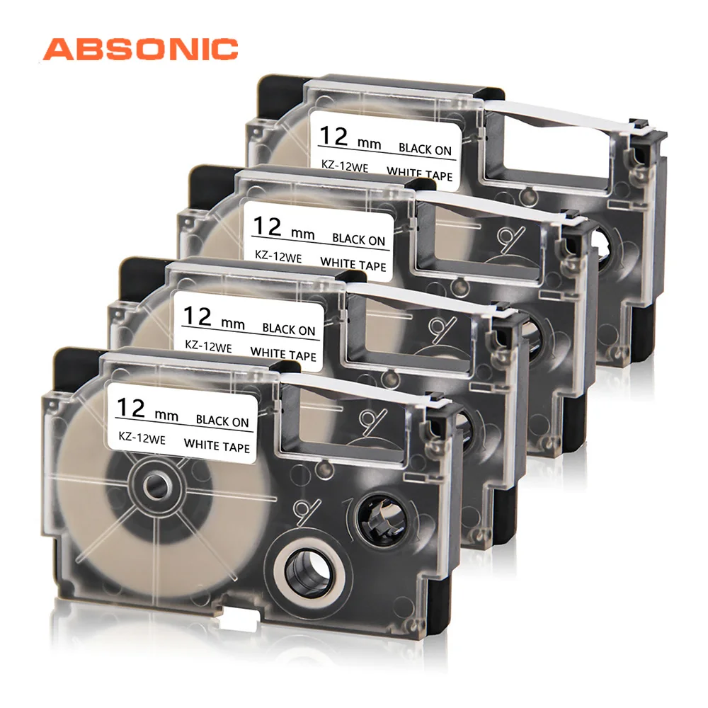Absonic 4 шт. XR-12X XR-12WE черный на белом/белый Картридж Ленты для маркировки совместимый для объектива с оптическими зумом Casio KL-120 KL-100 KL-820 KL-7200 принтер