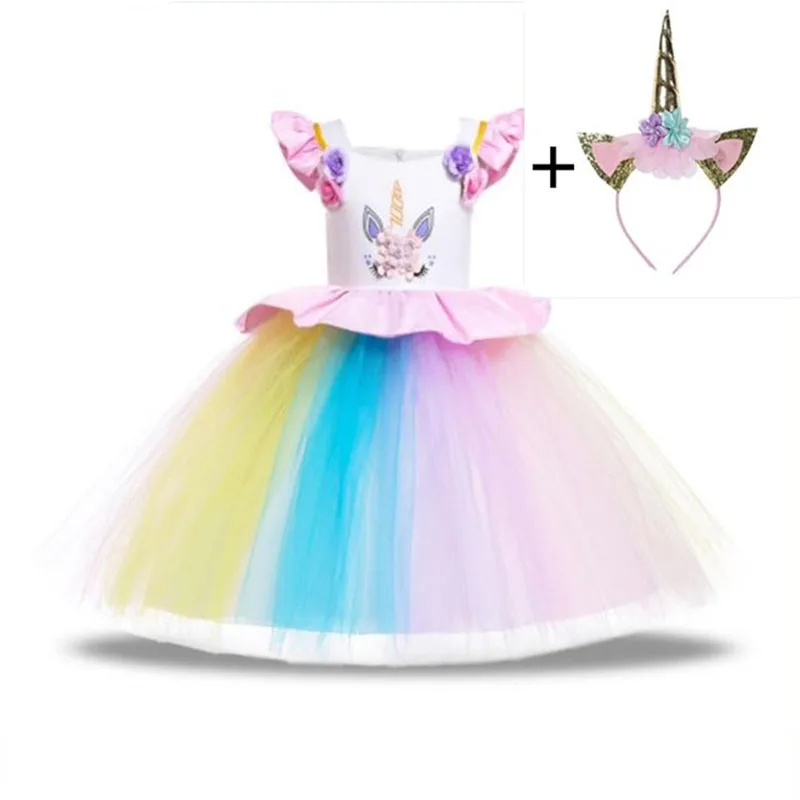 

Girl Unicorn Tutu Dress Rainbow Princess Girl Birthday Party Dress Child Child for Kids Clothing 2-10 Years Old