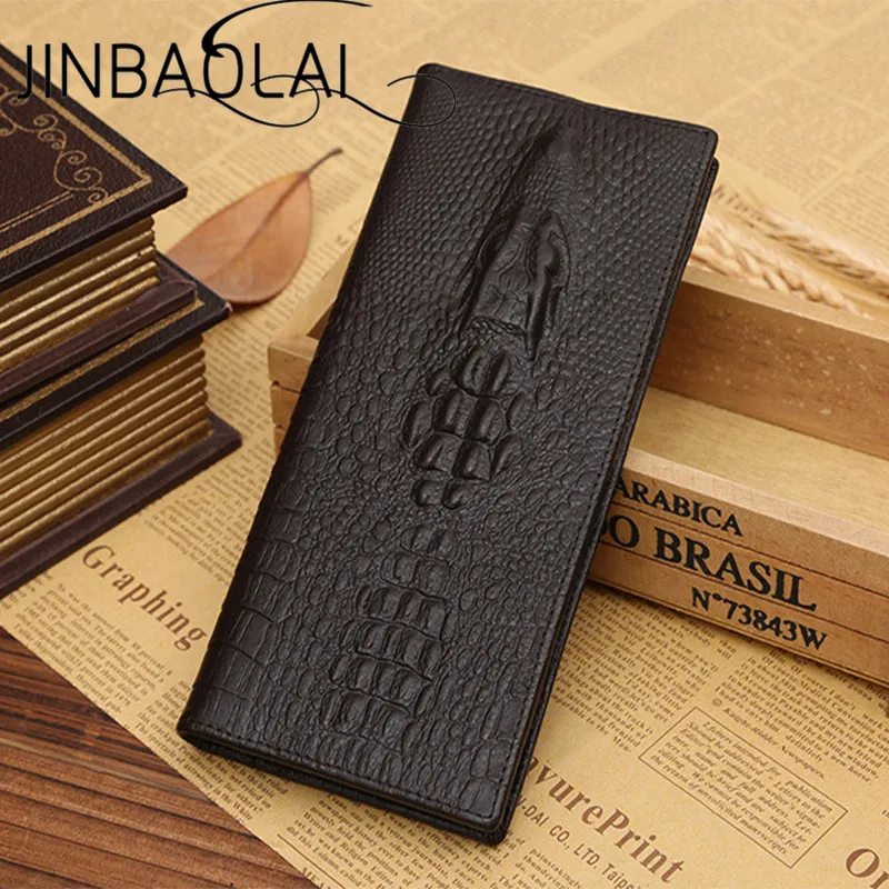 

JINBAOLAI Men Wallets High Quality Long style Card Holder Crocodile with large Capacity Genuine Leather Wallet Brand Men Purse