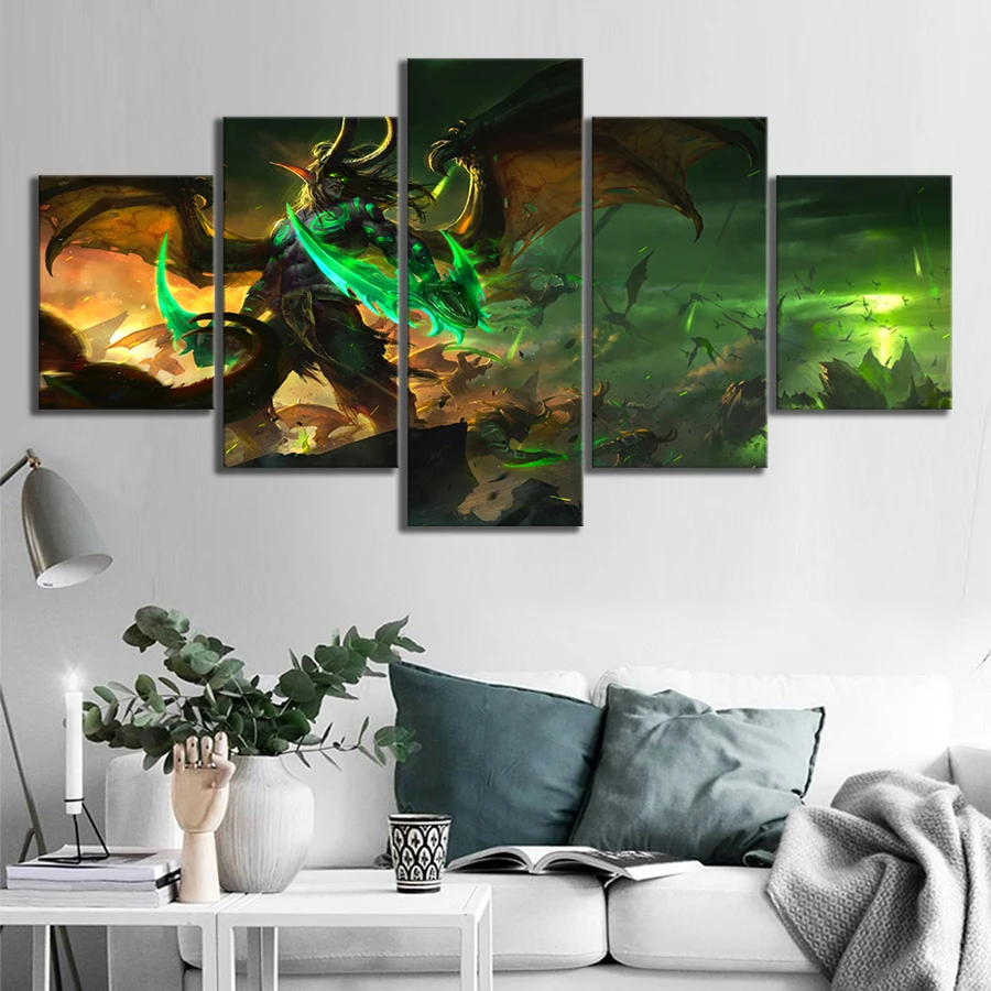 Online 5 stück Illidan Sturmgrimm Welt von Warcraft Spiel Poster Zeichnung Kunst HD Leinwand Gemälde Wand Kunst für Wohnkultur