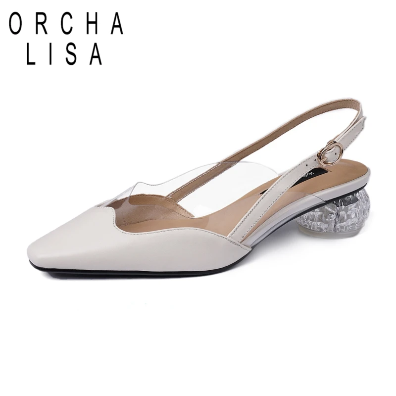 

ORCHA LISA Sandals Women Genuine leather pointed toe back strap Black White Gray woman female summer shoes size 33-40 C1014