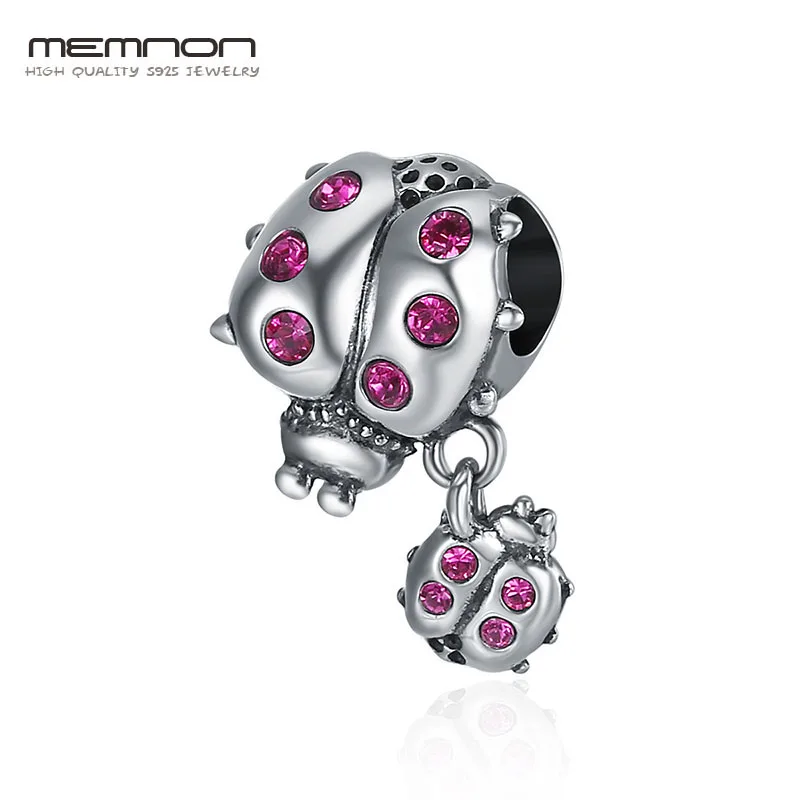

Memnon Genuine 925 Sterling Silver Ladybug Story Clear CZ Dangle Charms Pendant fit Women Charm Bracelet Necklace Jewelry MCC364