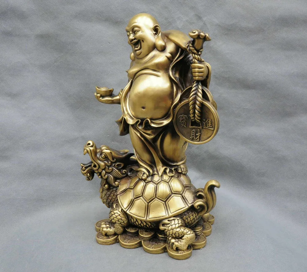 China-Folk-Happy-Maitreya-Buddha-stand-Dragon-Turtle-Bronze-Statue (2)